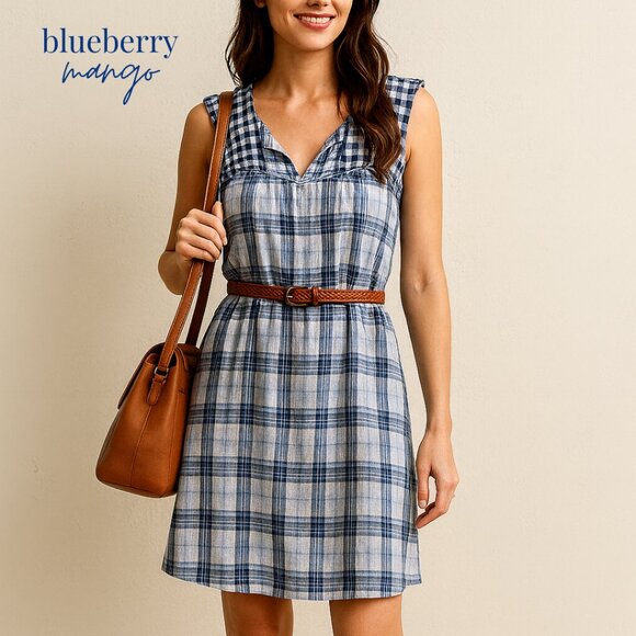 Max Studio Navy and White Checkered Dress - Picture 1 of 7